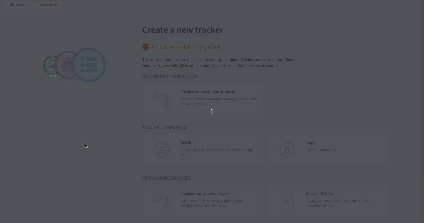 Choose a tracker amongst Tuleap templates