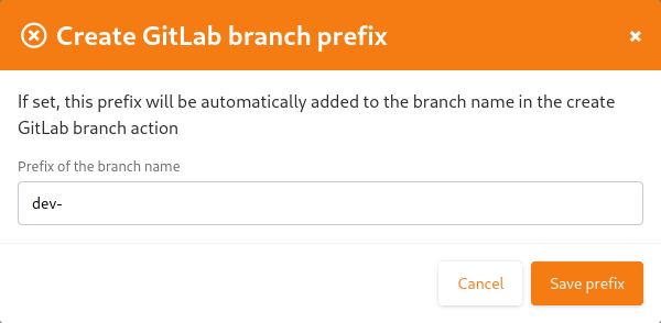 Modal to edit the create branch prefix