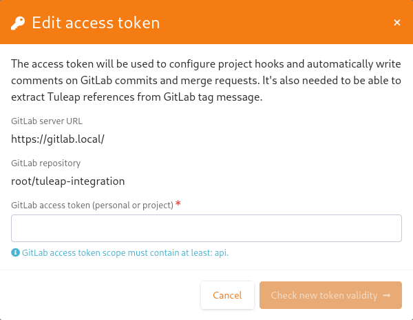 Editing GitLab access token