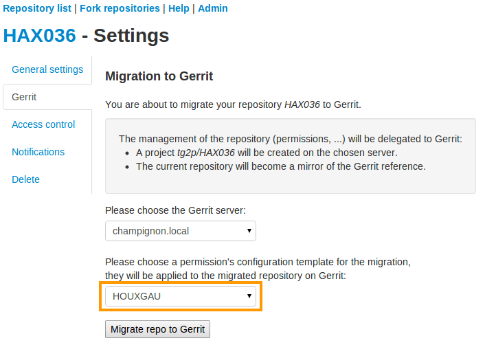Migrate to Gerrit using a permissions template
