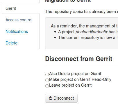 Disconnect & delete Gerrit project